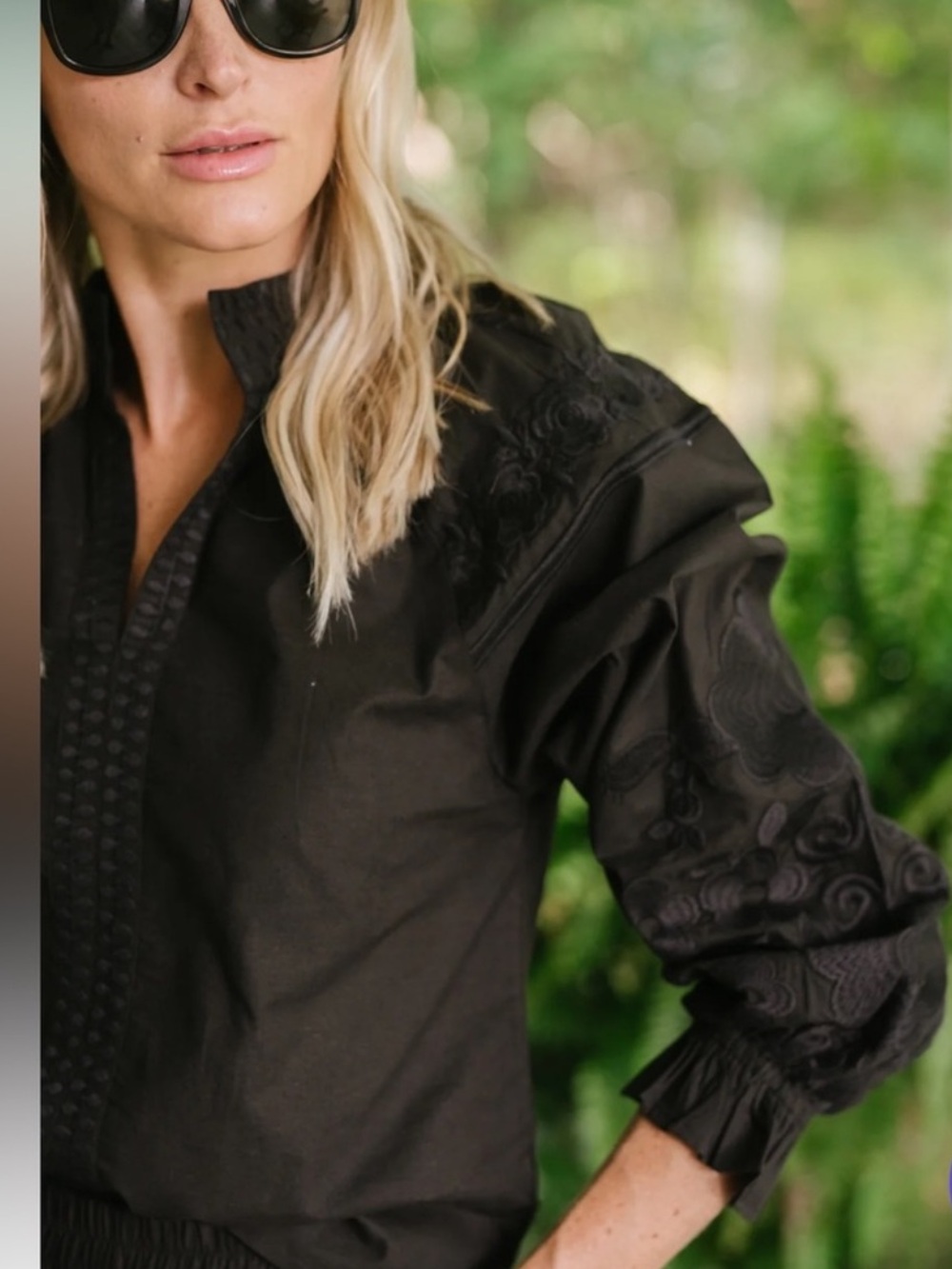 Julia Amory NEW Coatue Embroidered Black Blouse